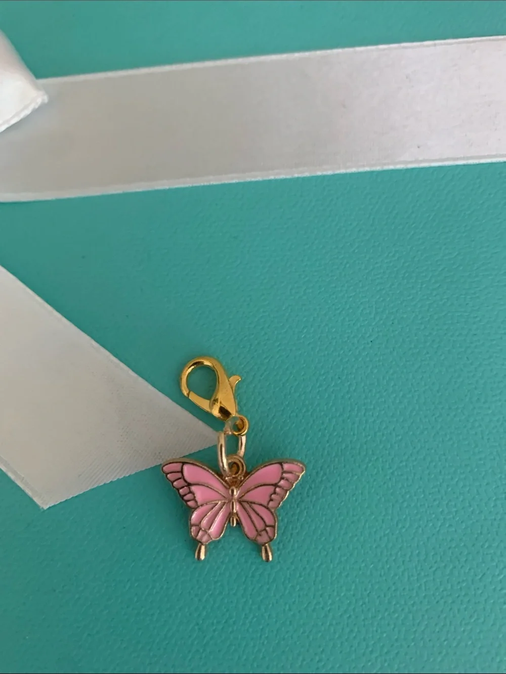 Pink Butterfly Charm Pendant - Gold Hardware